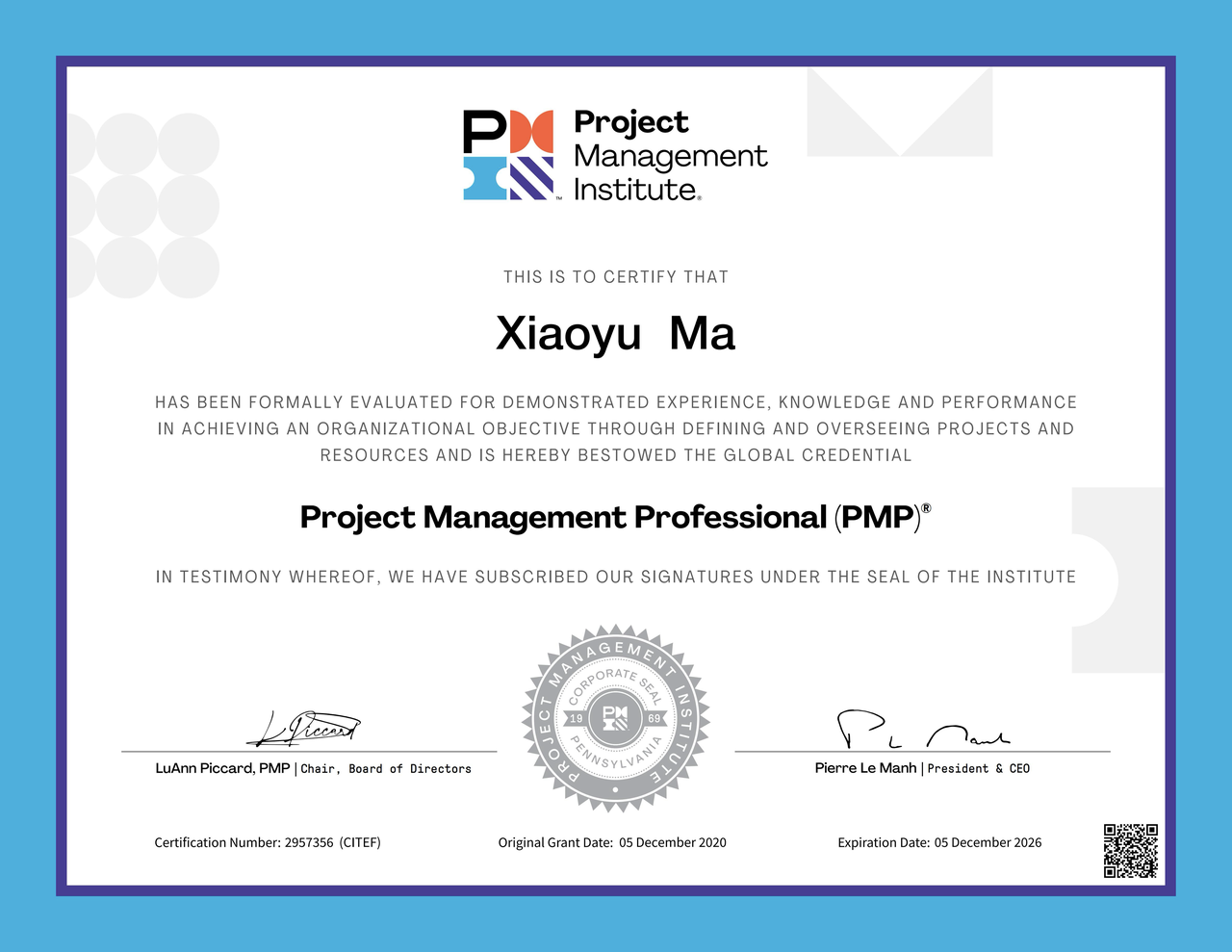 PMP 项目管理专业认证证书
